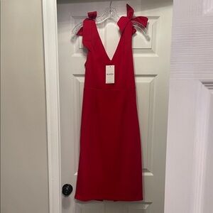 Elegant Red Midi Dress with Bow Straps